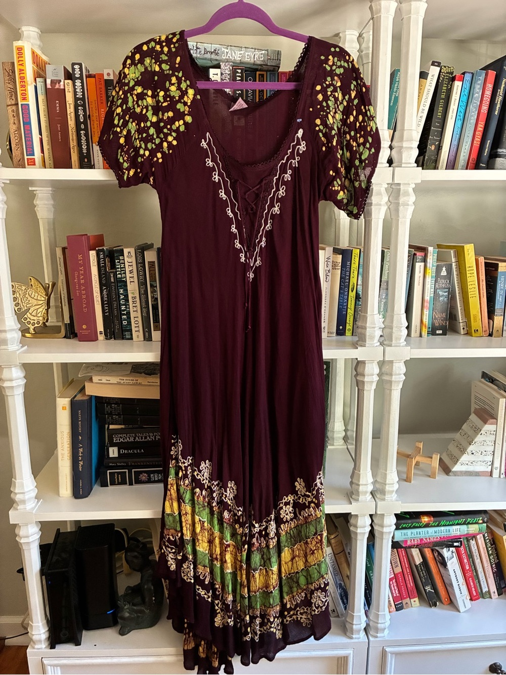 Advance Apparels Plum Maxi Dress with Green and Gold Hem
